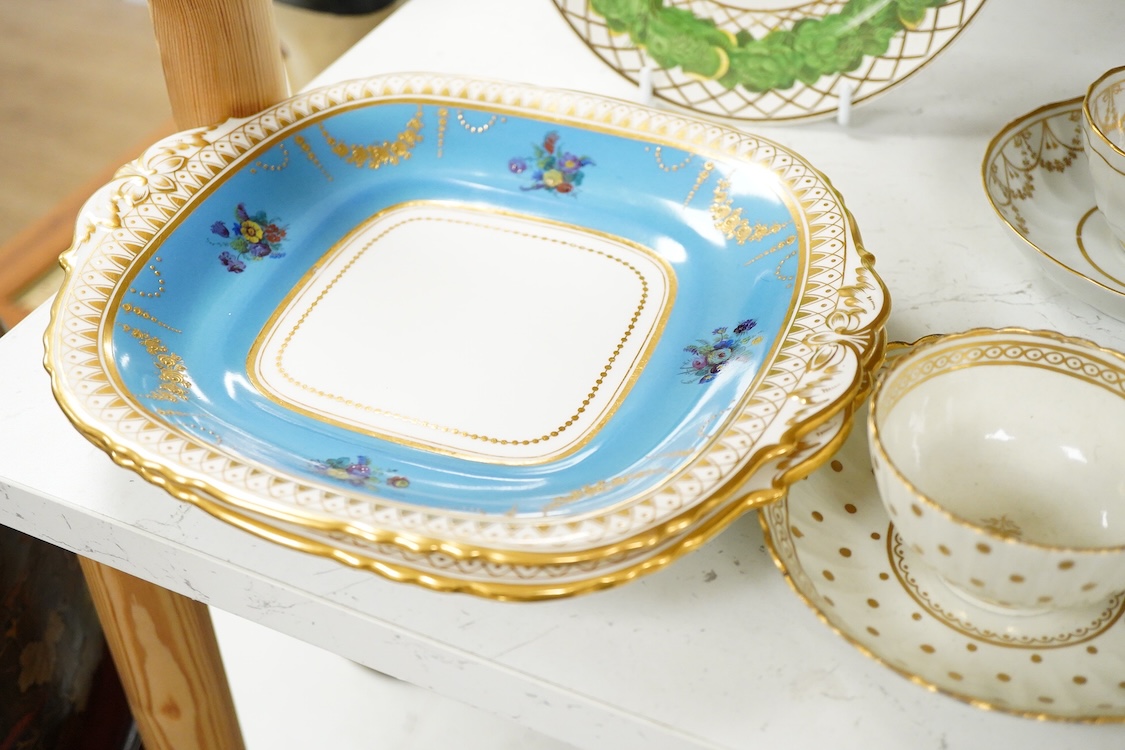 A collection of mixed late 18th/early 19th century tea wares and a Spode stone china dish - 23cm wide